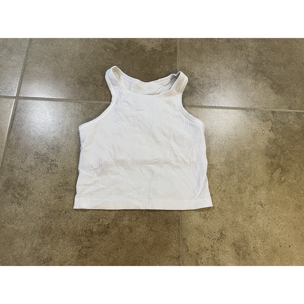 Lululemon Tank Top Womens Sz 6 White Ribbed Cropped Racerback Athletic Yoga Gym
